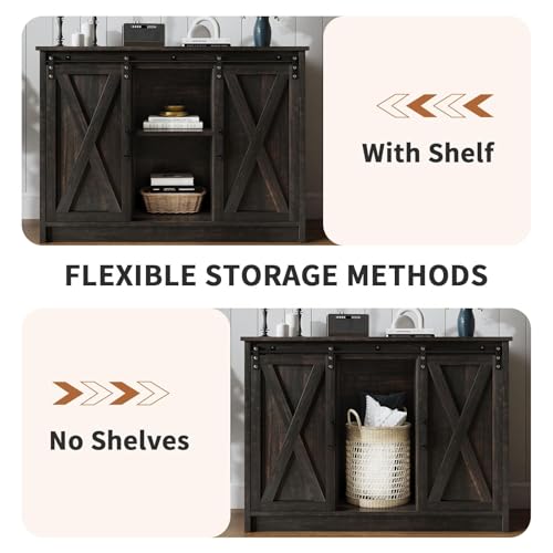4 EVER WINNER Coffee Bar Cabinet with Sliding Barn Doors, 42” Sideboard Buffet Cabinet with Storage