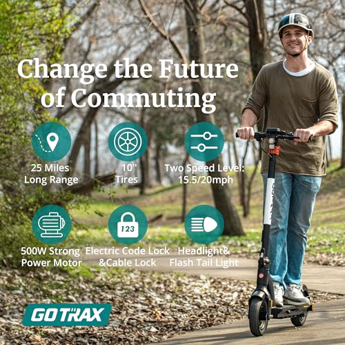 Gotrax G4 Electric Scooter, 10” Solid Tires, Max 25 Mile Range and 20Mph Power by 500W Motor, Double Anti-theft Lock, Bright Headlight and Taillight