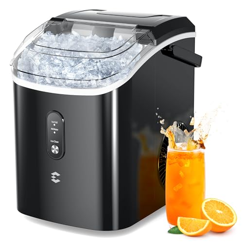 Nugget Ice Maker Countertop,Chewable Pellet Ice, 33 LBS/24 H,Compact Self-Cleaning Ice Machine with Ice Bags，Pebble Ice Maker for Home, Kitchen, RV