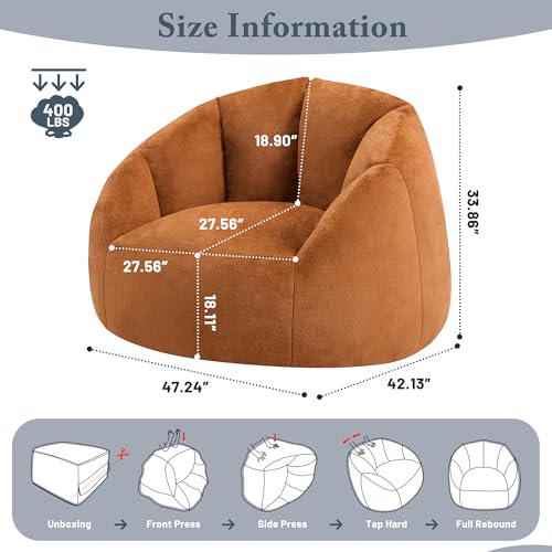 Giant Bean Bag Chair for Adults - Comfy Plush Round Shell Soft Accent Chair, Oversized Cozy Lounge Floor Sofa Reading Chair