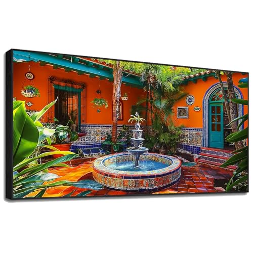 Mexican Village Wall Art,Colorful Wall Art,Mexican Canvas Wall Art,Mexican Wall Art,Large Abstract Wall Art,Large Wall Art for Living Room,Office