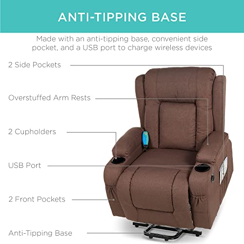 Best Choice Products Modern Linen Electric Power Lift Chair, Recliner Massage Chair, Adjustable Furniture for Back, Legs w/ 3 Positions, USB Port