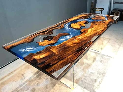 Customized Large Clear Blue EPOXY Table, Resin Dining Table for 2, 4, 6, 8 River Dining Table Top