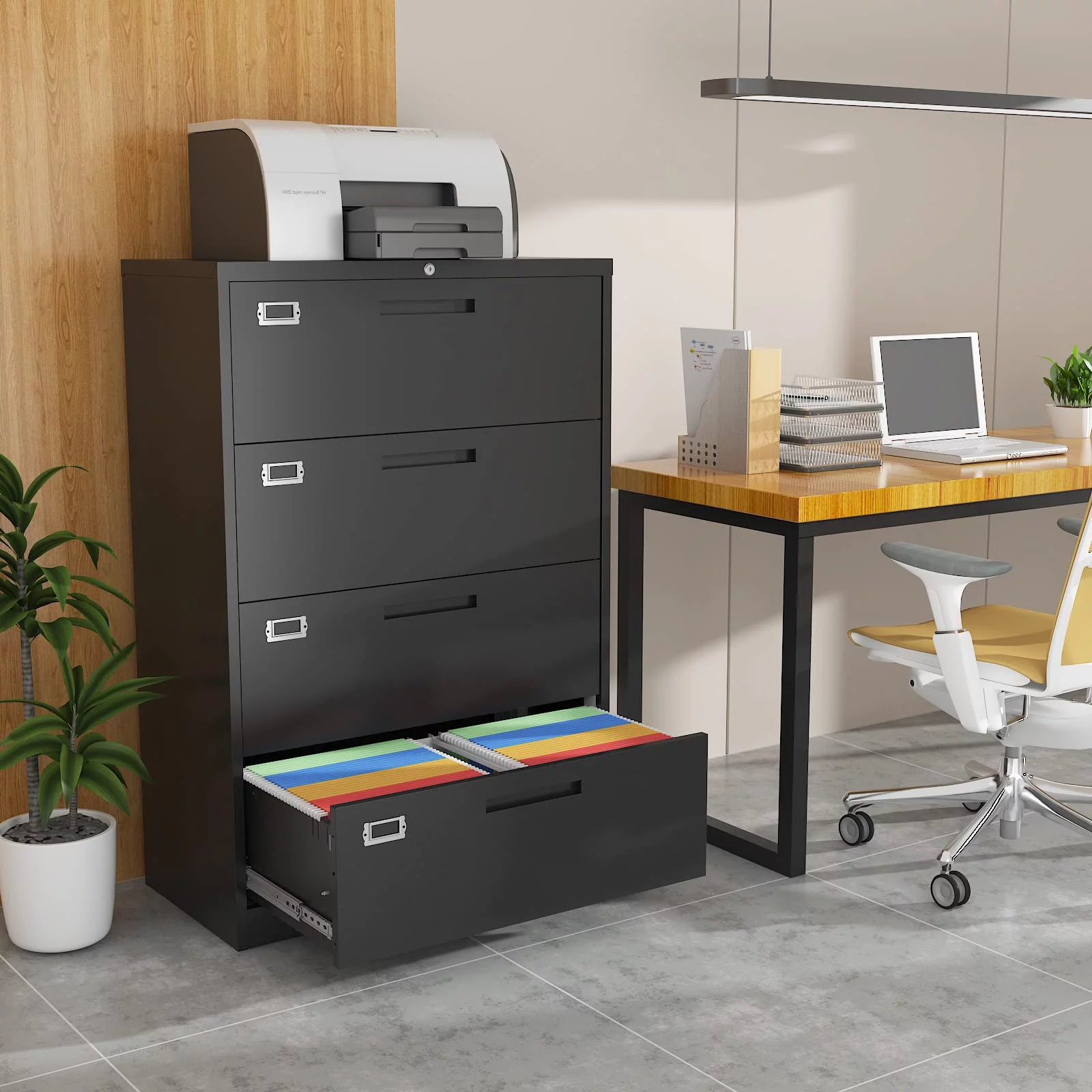 STANI 4 Drawer File Cabinet with Lock Metal Lateral File Storage Cabinet Office Home Steel Lateral File Cabinet for A4 Legal/Letter Size Wide File