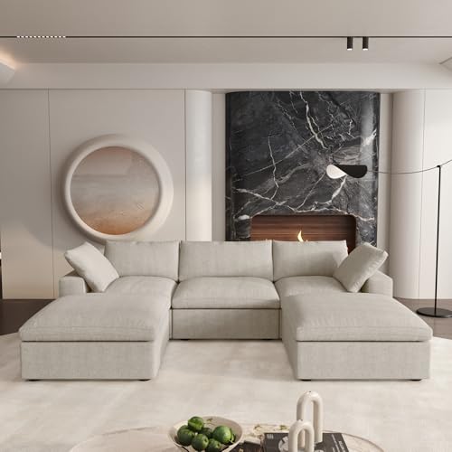160.6" Cloud Couch Modular Sectional Sofa for Livingroom,Oversized Convertible Sofa with Storage Ottomans,6 Seat Wide Couches