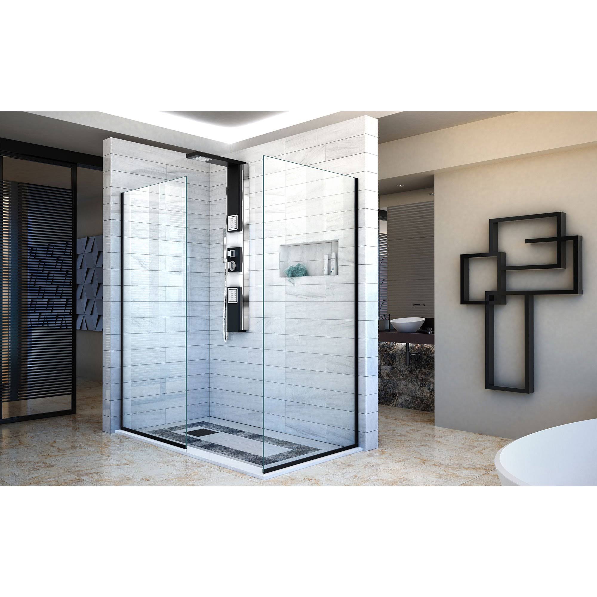 DreamLine Linea Two Individual Frameless Shower Screens 30 in. W x 72 in. H Each, Open Entry Design, Satin Black