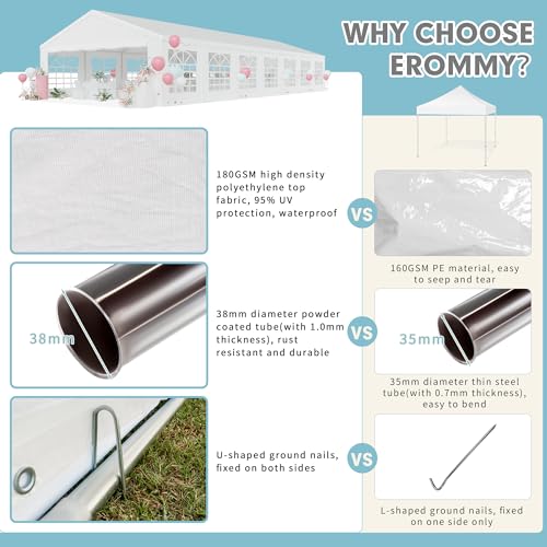 EROMMY 20x50FT Heavy Duty Party Tent, Outdoor Wedding Canopy with Removable Sidewalls, 2 Roll-up Doors, 5 Storage Bags