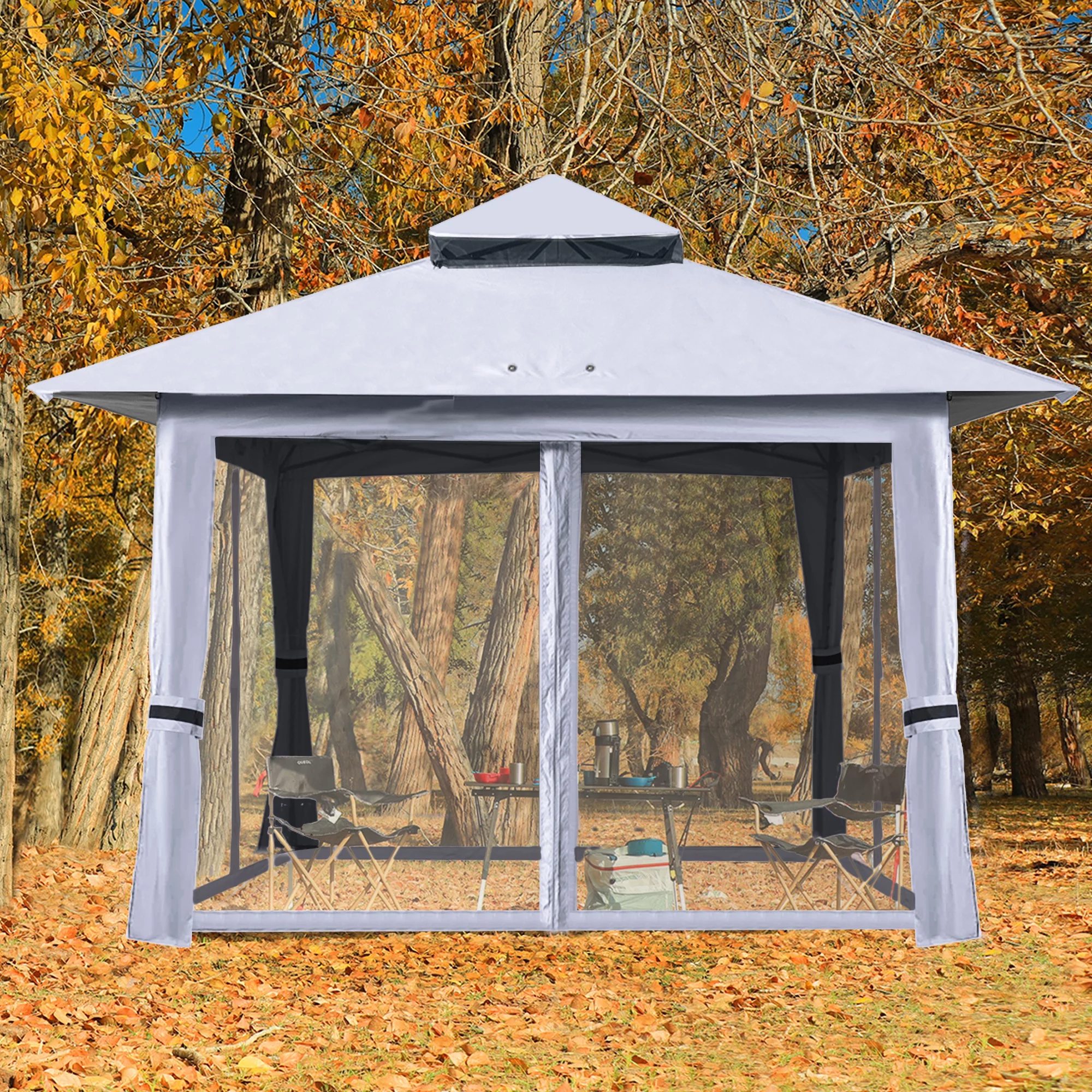 ABCCANOPY 13'x13' Gazebo Tent Outdoor Pop up Gazebo Canopy Shelter with Mosquito Netting, Brown