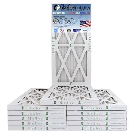 Glasfloss 13x20x1 - MERV 10 -Qty:12 - Furnace Air Filter - Made in USA (Actual Size: 12.5 x 19.5x7/8 inch)