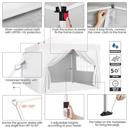 Yaheetech 10x10 Pop Up Canopy with 4 Removable Sidewalls, Portable Enclosed Instant Tent, Waterproof Outdoor Tent, Beach Sun Shelter with 4 Sandbags