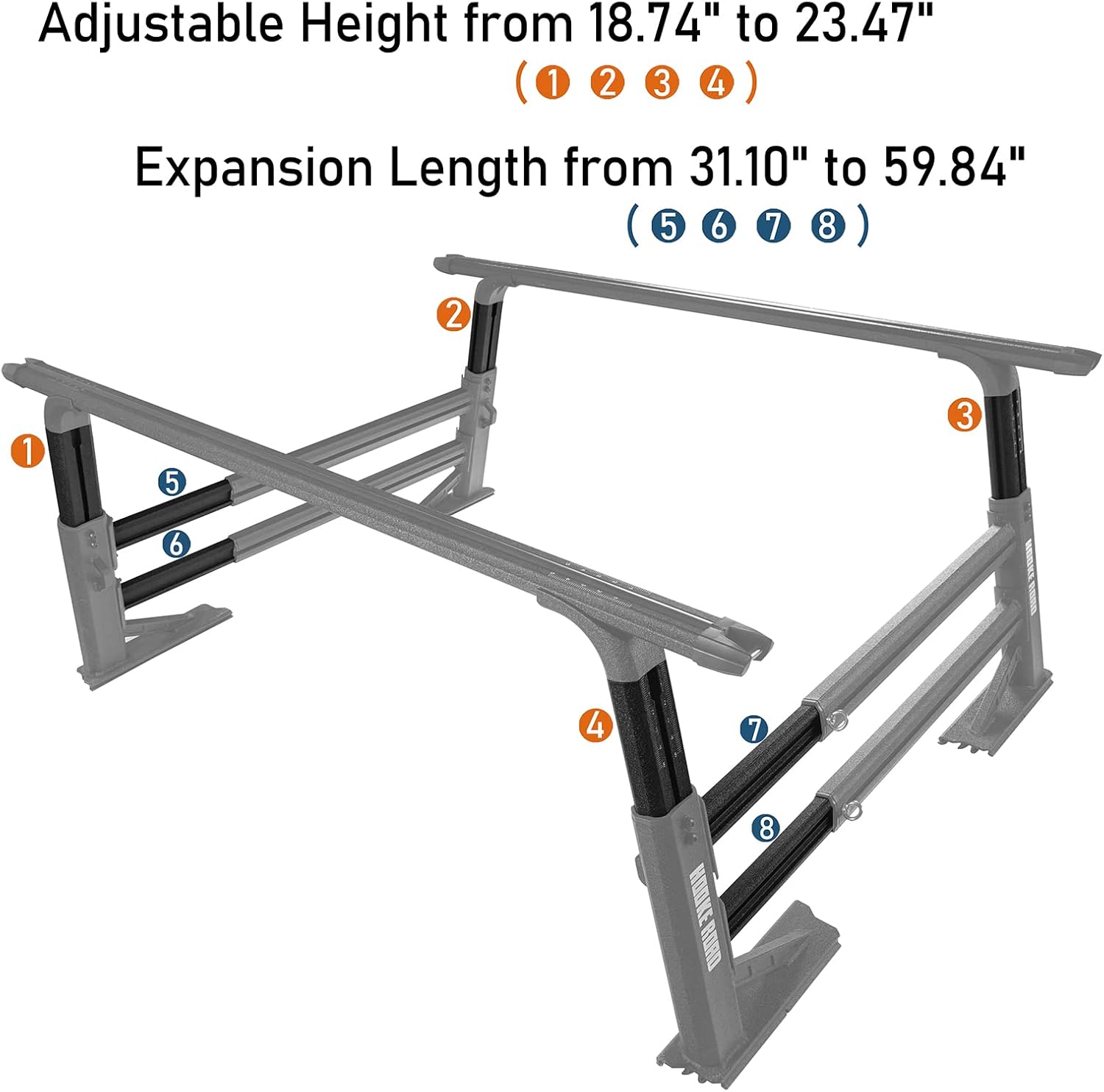 u-Box Overland Truck Bed Cargo Rack Extendable Aluminum Truck Ladder Rack Compatible with Most Commom Pickup Trucks (Without Factory Utility Tracks)