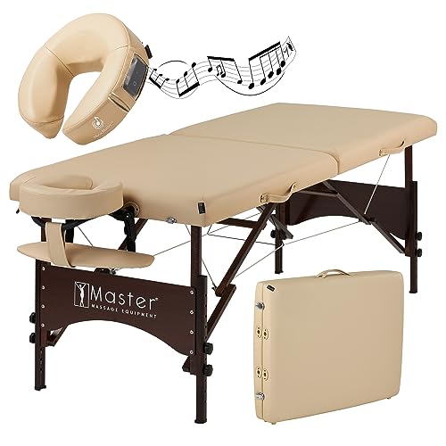Master Massage 28" Argo Portable Massage Table in Cream with Walnut Legs- Spa Bed for Tabletop Exercise & Massage- Beauty Bed Tattoo Bed- Lash Table