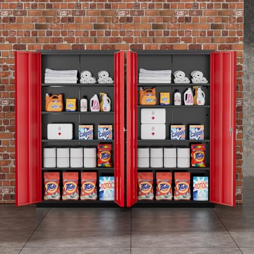 Greenvelly Metal Storage Cabinet, 72" Black Locking Metal Garage Storage Cabinet with Doors and 4 Adjustable Shelves