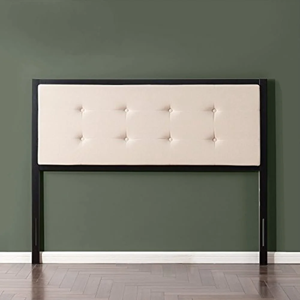 Zinus Barbara Button Tufted Taupe Upholstered Metal Headboard, Queen