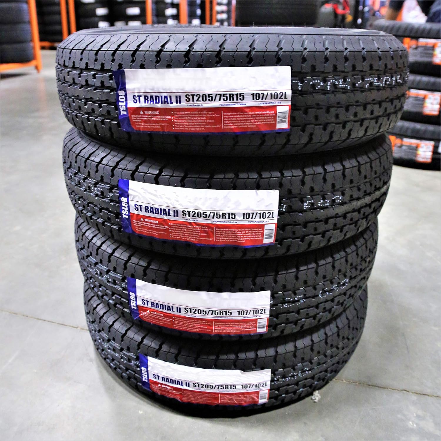 Set of 4 (FOUR) Transeagle ST Radial II Premium Trailer Radial Tires-ST205/75R15 205/75/15 205/75-15 107/102L Load Range D LRD 8-Ply BSW Black Side
