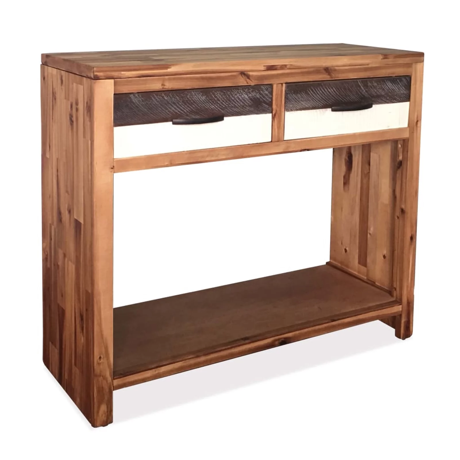Anself Console Table with 2 Storage Drawers and Bottom Shelf Acacia Wood Sofa End Table for Entryway, Hallway, Living Room