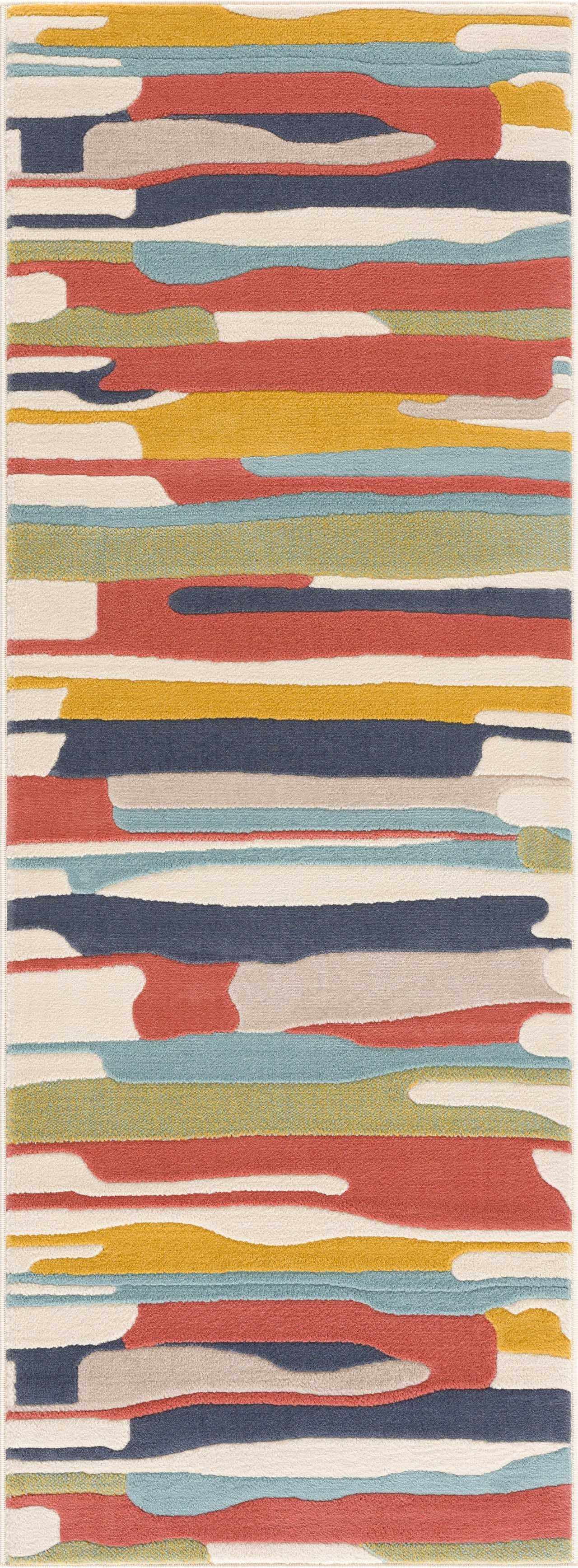 Southfields Modern Farmhouse Contemporary Living Room Bedroom Kids Room Multicolor Area Rug - Colorful Rainbow Striped Modern Rug Carpet - Red