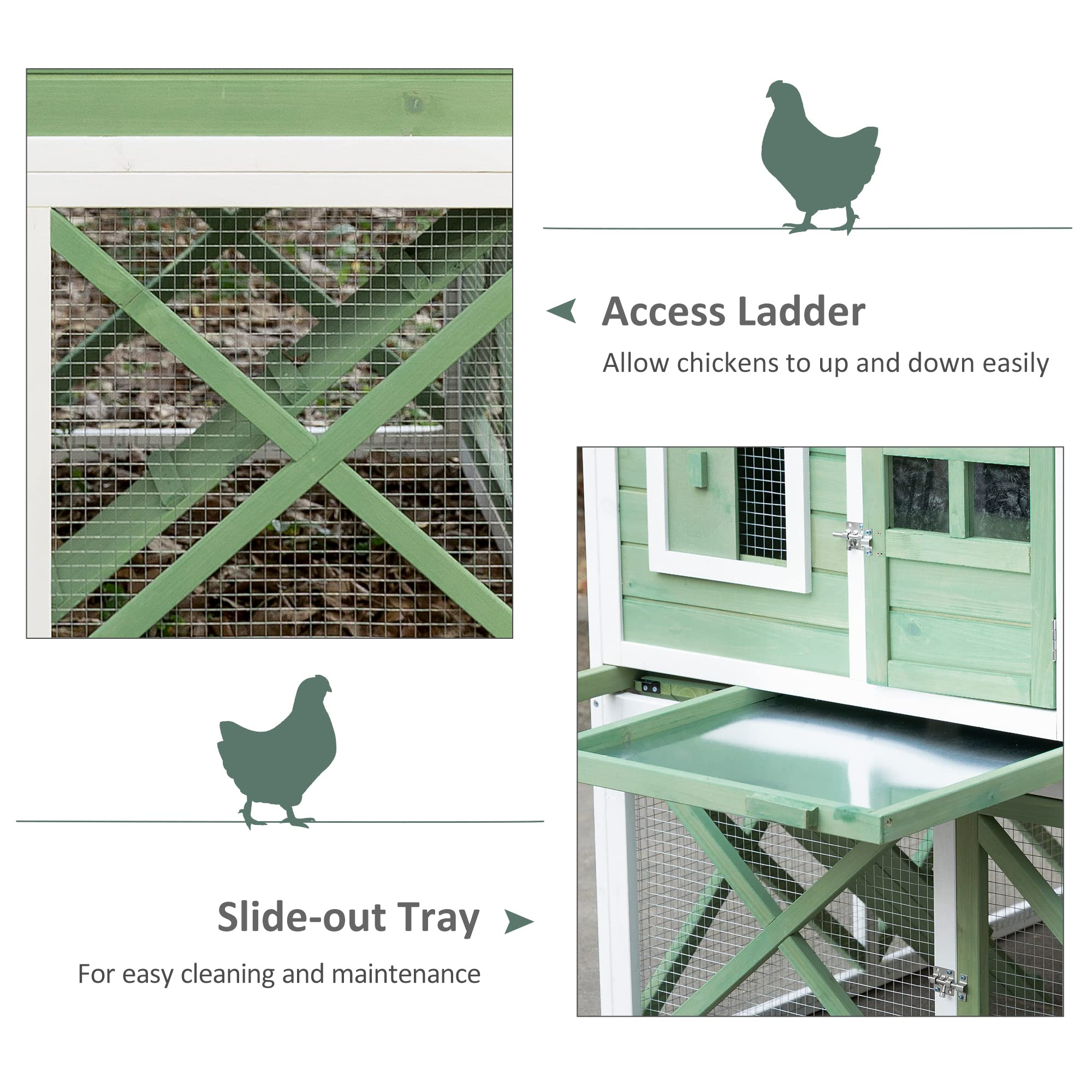 【Pet】44" Chicken Coop, Rabbit Hutch with Nesting Box, Removable Tray, Asphalt Roof, Planting & Lattice