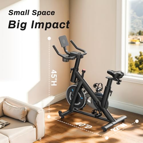 MERACH Exercise Bike, Brake Pad Stationary Bike with Exclusive App, Low Noise Indoor Cycling Bike with 300lbs Weight Capacity