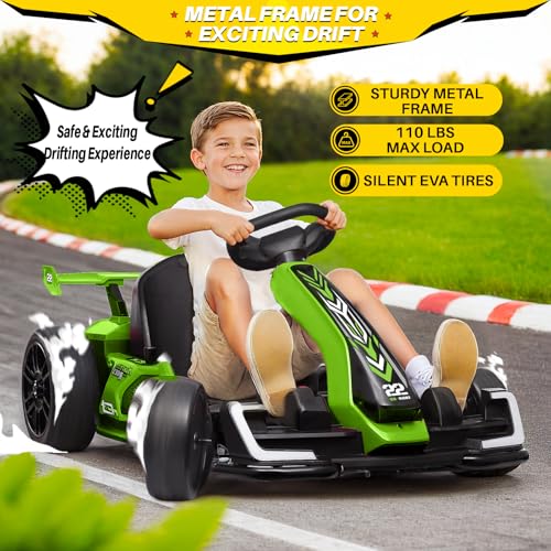 Blitzshark 24V Kids Go Kart 300W Powerful Drift Kart Electric Pedal Kart Outdoor Race Toy, with 2X150W Strong Motor, 7AH Big Battery