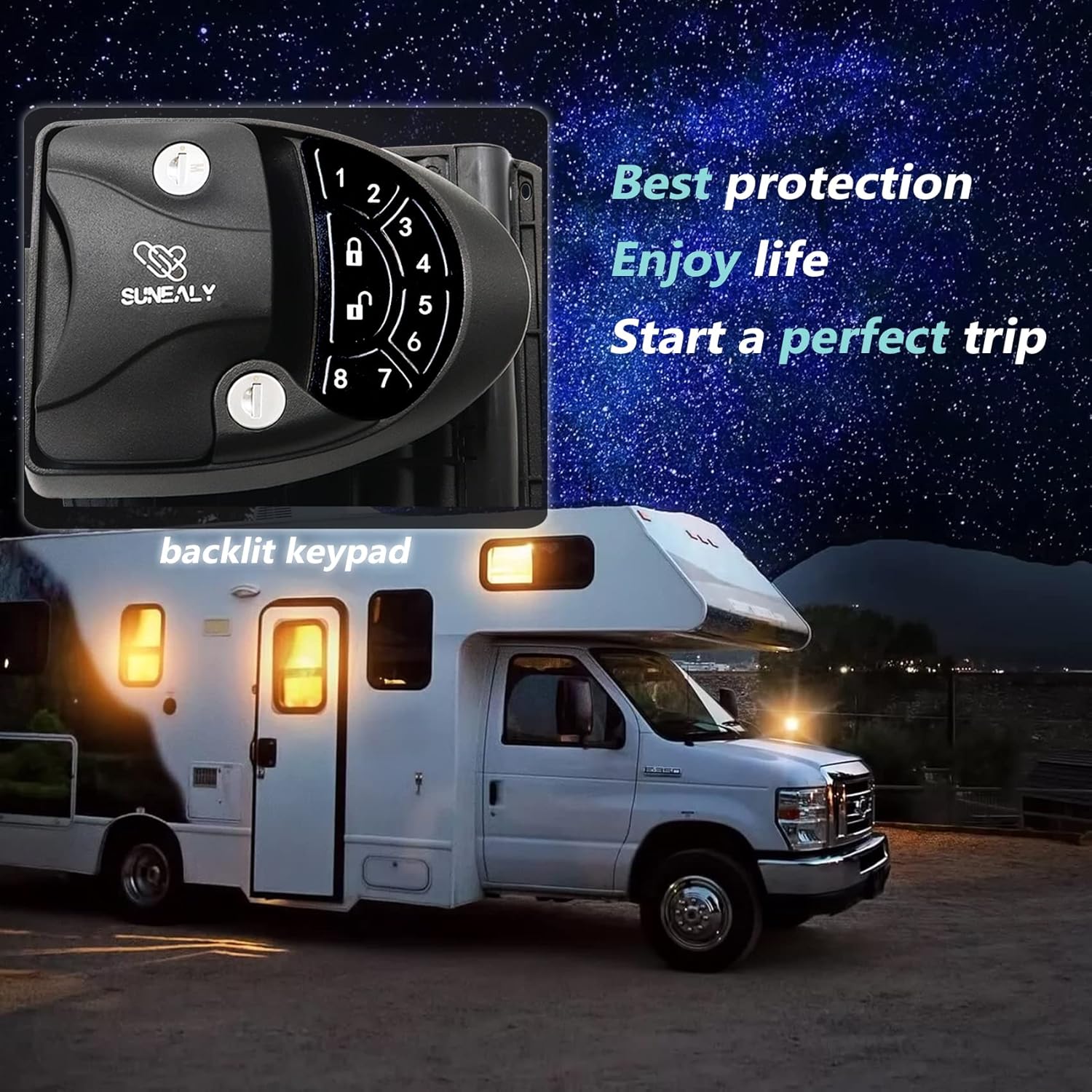 RV Keyless Entry Door Lock 2021 RV Door Lock/Metal Rv Door Lock w/ 2 Fobs and Backlit Keypad/Protective Gasket