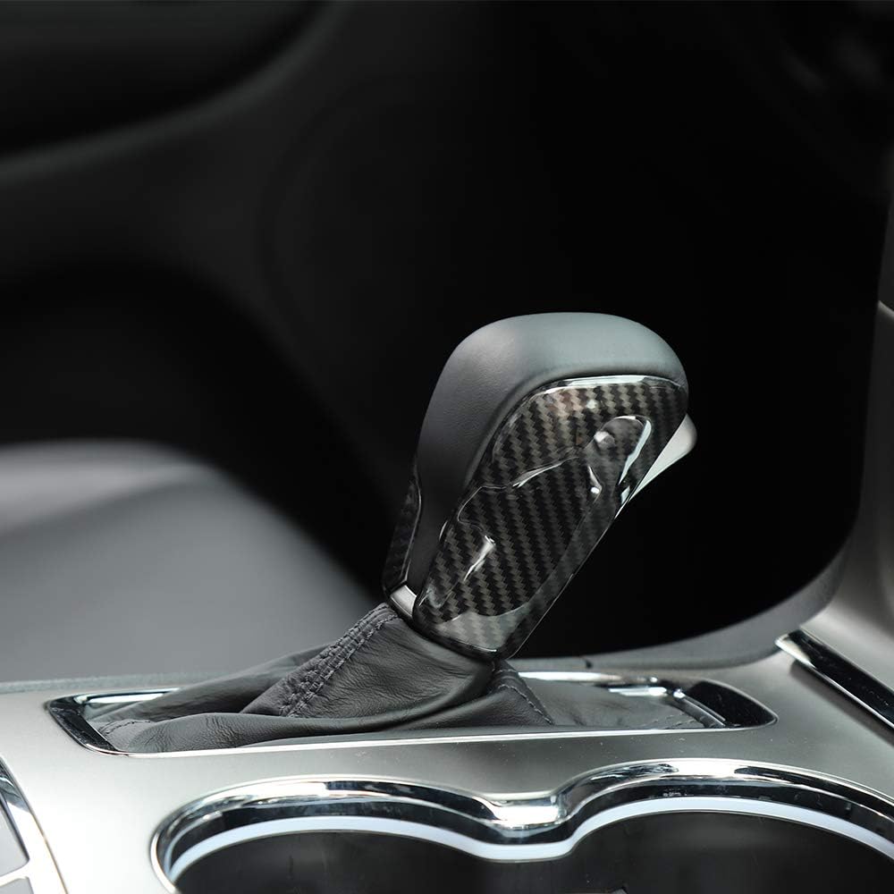 CheroCar Carbon Fiber Grain Gear Shift Knob Decoration Trim for 2017-2020 Jeep Grand Cherokee, Interior Accessories, 2 Pack
