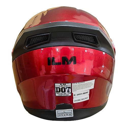 ILM Bluetooth Motorcycle Helmet Modular Flip up Full Face Dual Visor Mp3 Intercom FM Radio DOT Model 902BT(Matte Black, Large)