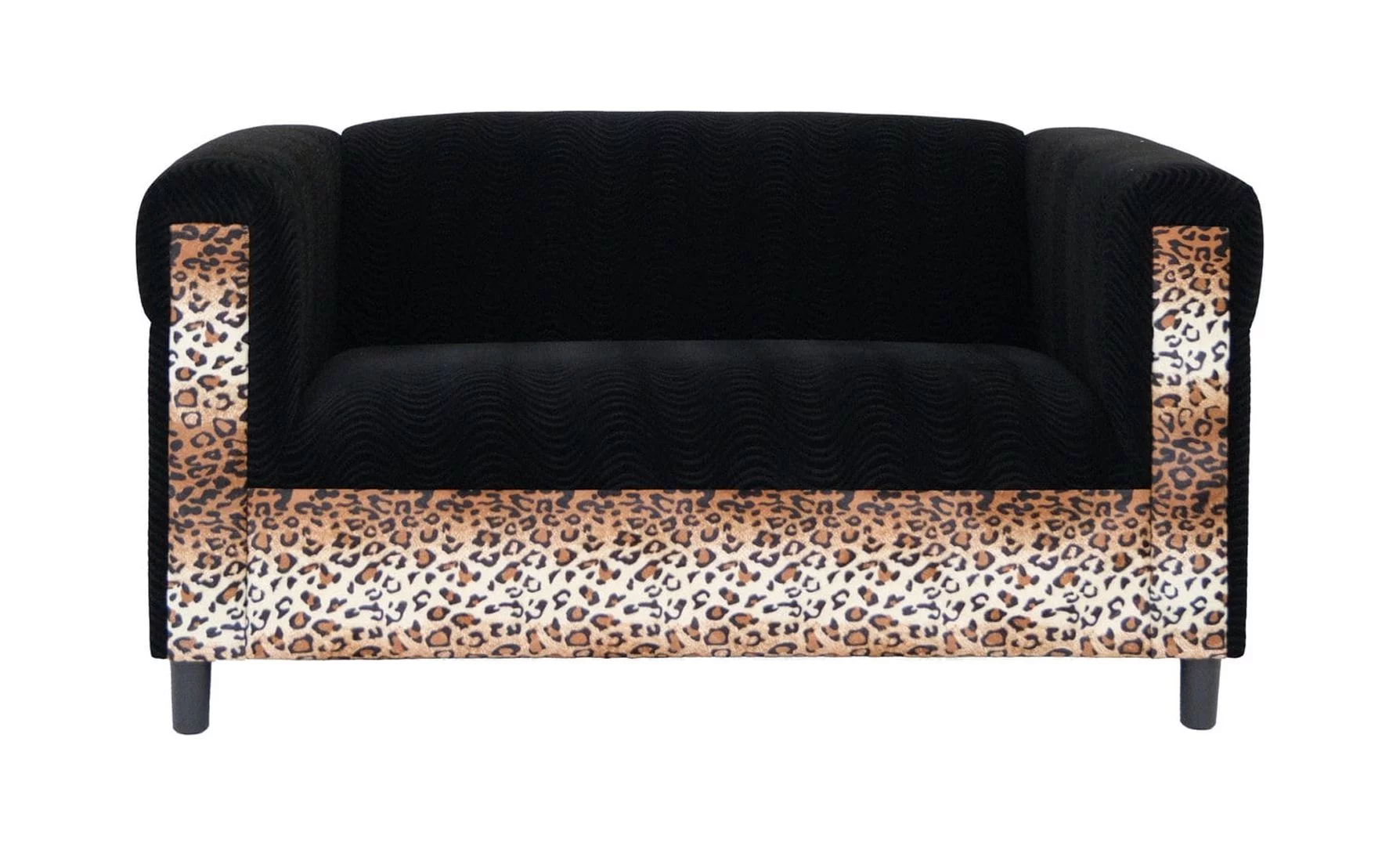 Coast to Coast Sofas Broadway Velvet Black Loveseat Sofa for with Leopard Print Solid Wood Frame