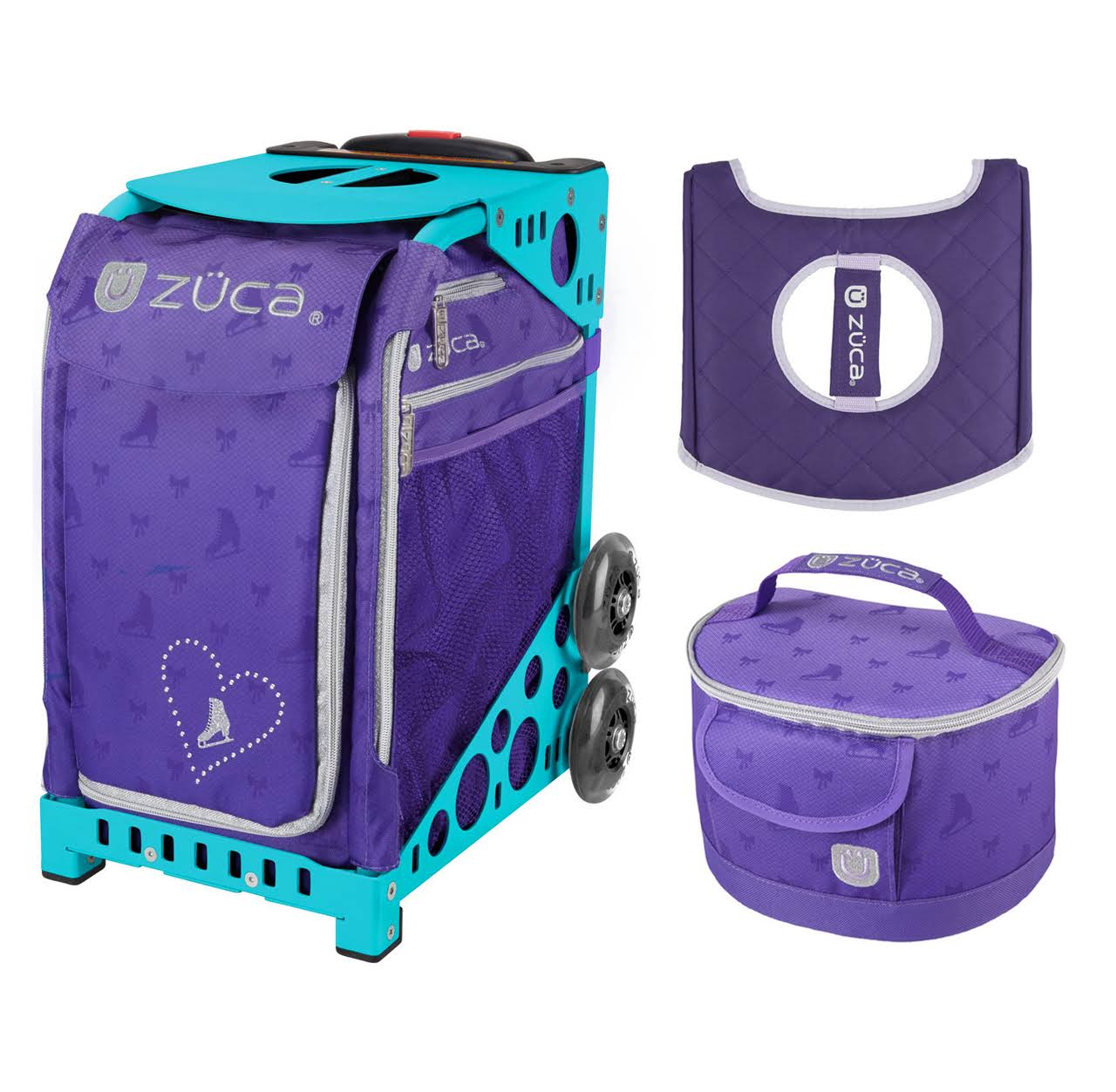 Zuca Sport Bag - Skates u0026 Bows with Gift Seat Cover and Lunchbox (Turquoise Frame)