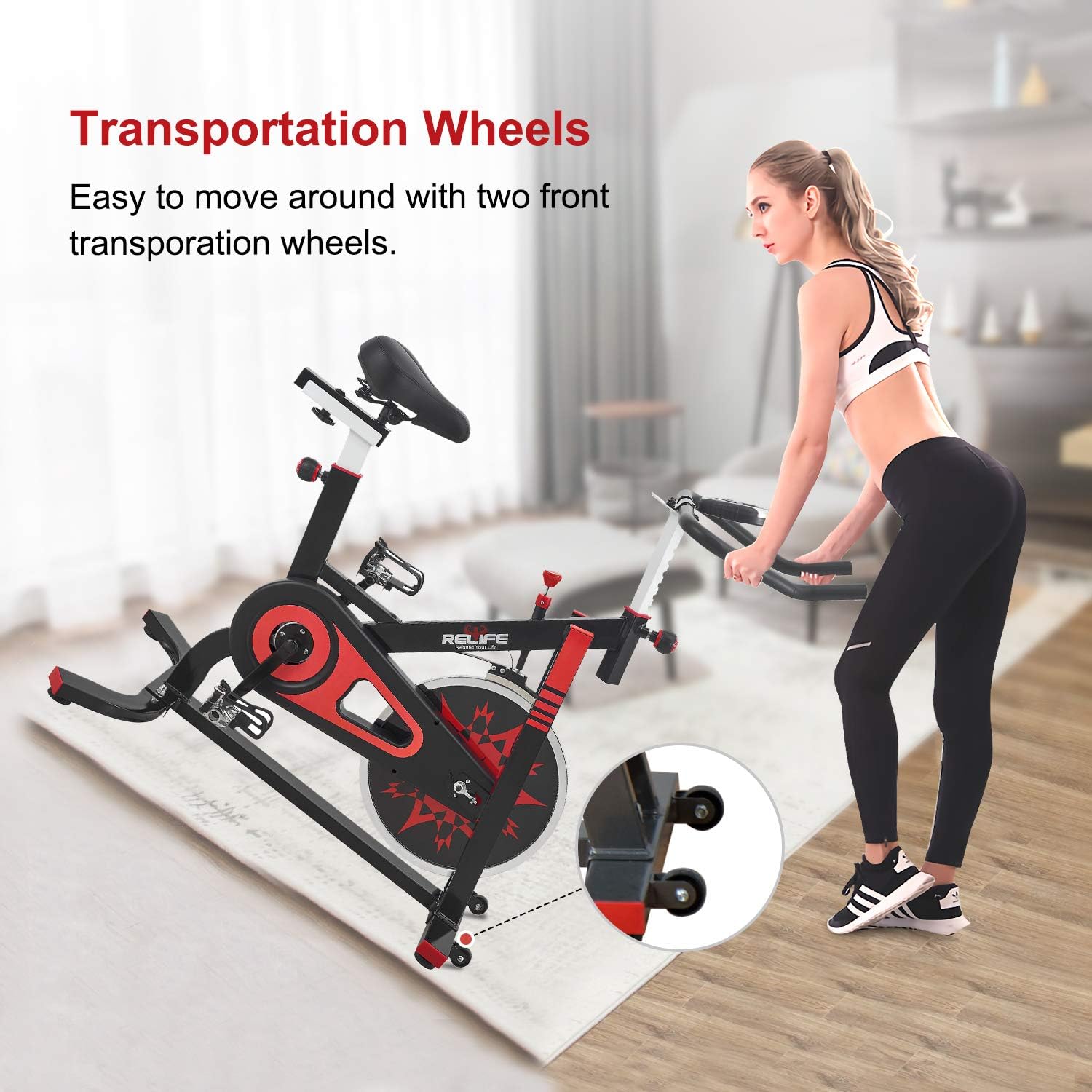 RELIFE REBUILD YOUR LIFE Exercise Bike Indoor Cycling Bike Stationary Bicycle with Resistance Workout Home Gym Cardio Fitness Machine Upright Bike