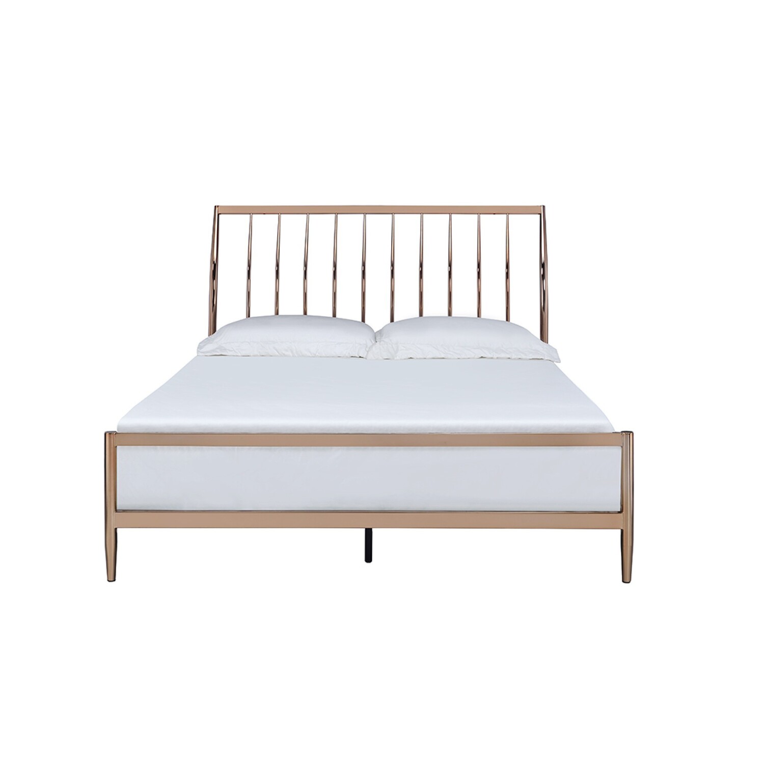 Benzara Industrial Metal Queen Bed with Tapered Legs and Slated Headboard, Copper