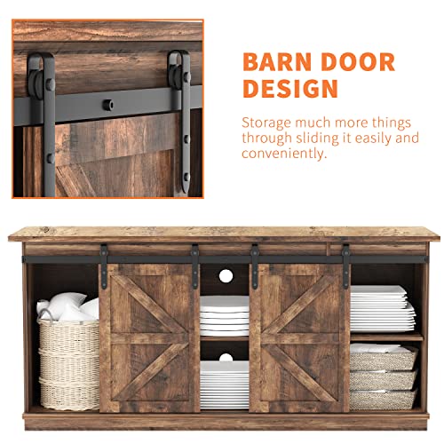 YESHOMY Farmhouse TV Stand for Televisions up to 65 Inches, Sliding Barn Doors and Storage Cabinets