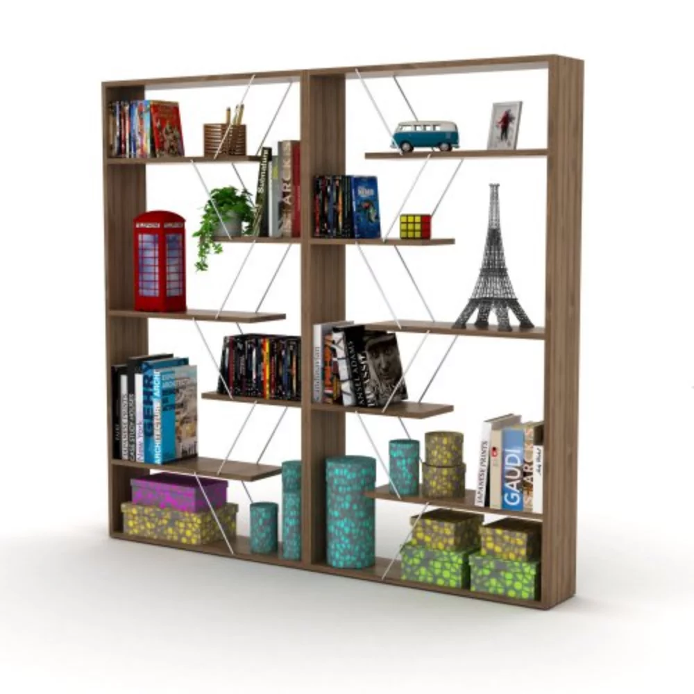 Furnish Home Store Wood Frame Etagere Open Back 6 Shelves Bookcase Industrial Bookshelf for Office and Living Rooms Modern Bookcases Large Bookshelf