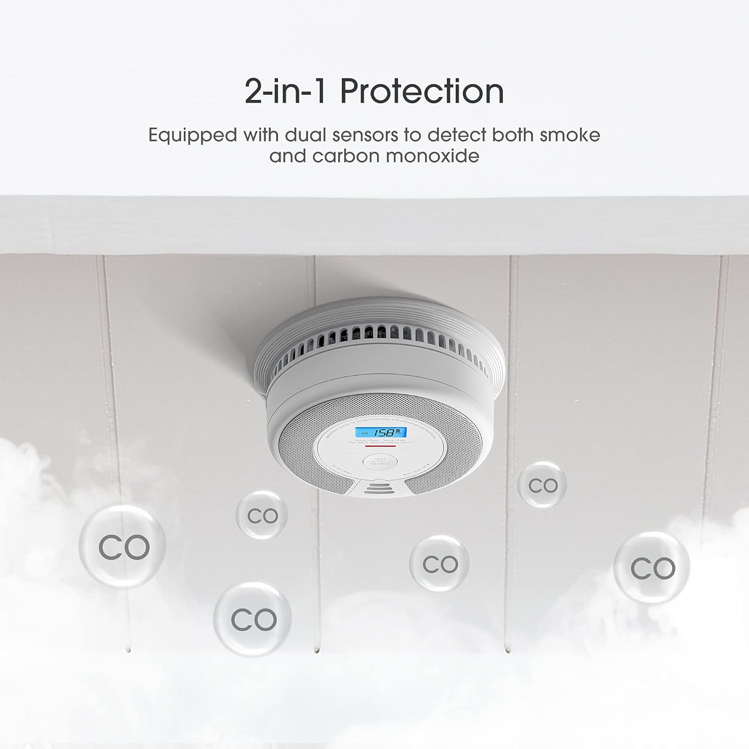 X-Sense Wireless Interconnected Combination Smoke and Carbon Monoxide Detector with LCD Display & 10-Year Battery, Over 820 ft Transmission Range