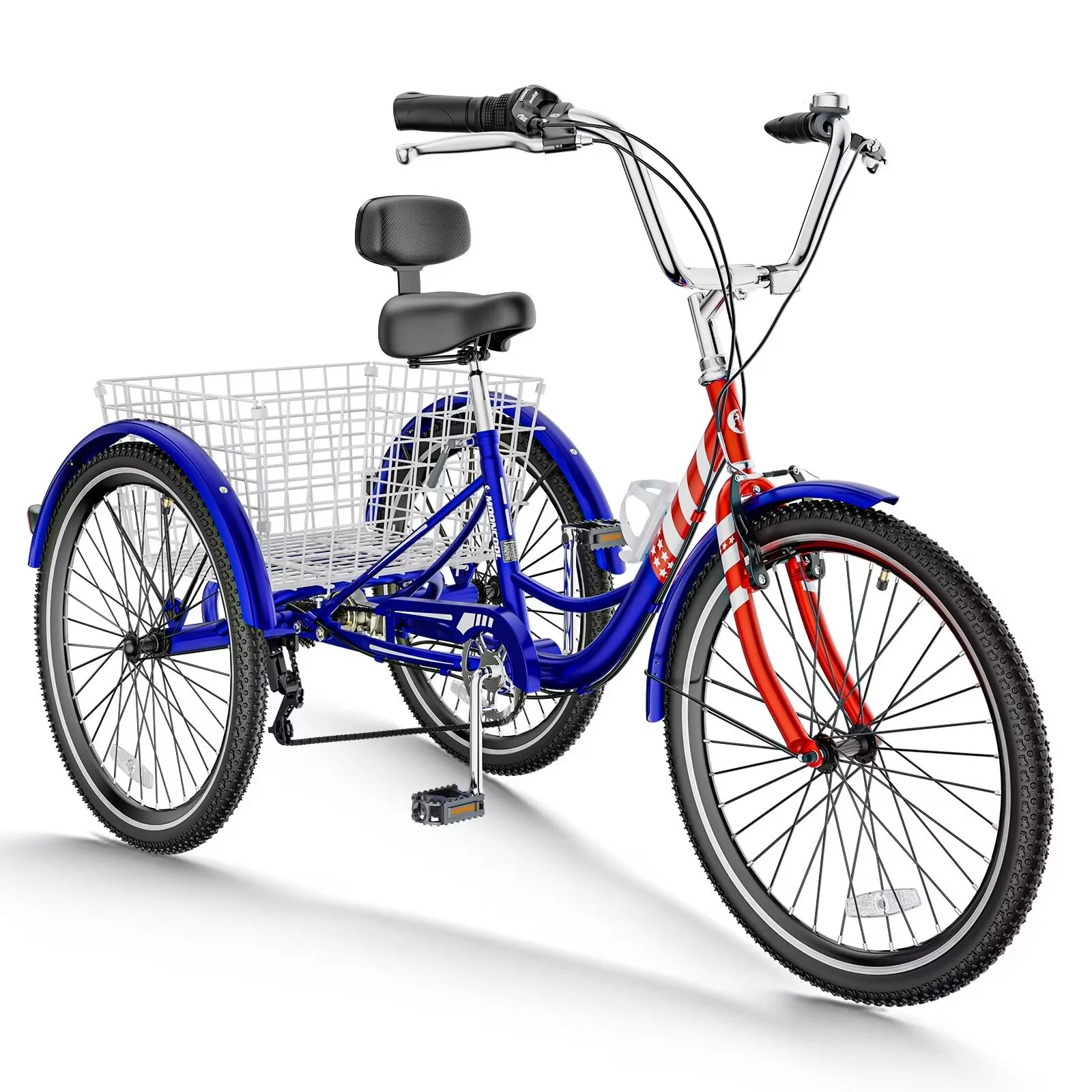 MOPHOTO 7 Speed Adult Tricycle 26 in/24in/20in, Trikes for Adults, Adult Tricycle with Basket & Dual Braking System, Adult Trikes for Women, Men