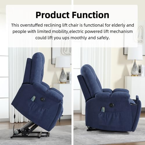 CANMOV Large Power Lift Recliner Chair with Massage, Heat, and USB for Elderly, Overstuffed Wide Recliners