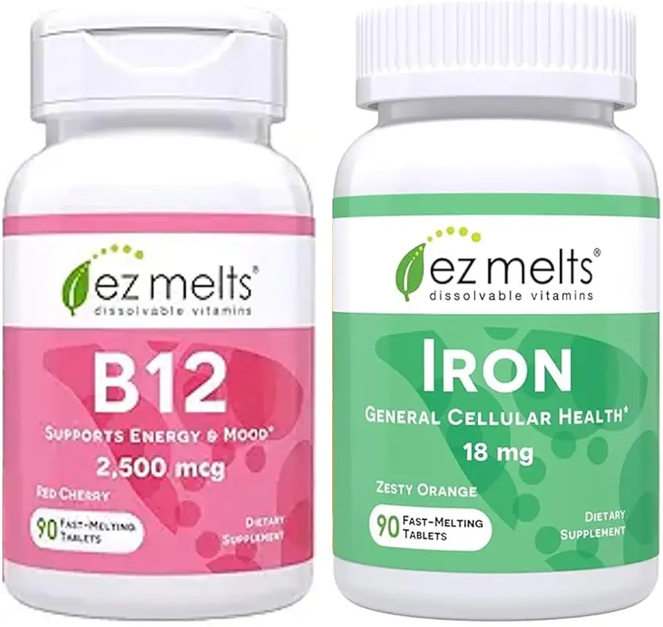EZ Melts B12 Sublingual Vitamin and Iron Supplement Bundle, Sugar Free, 3-Month Supply - Kansas Nuitrition - HNZSDS