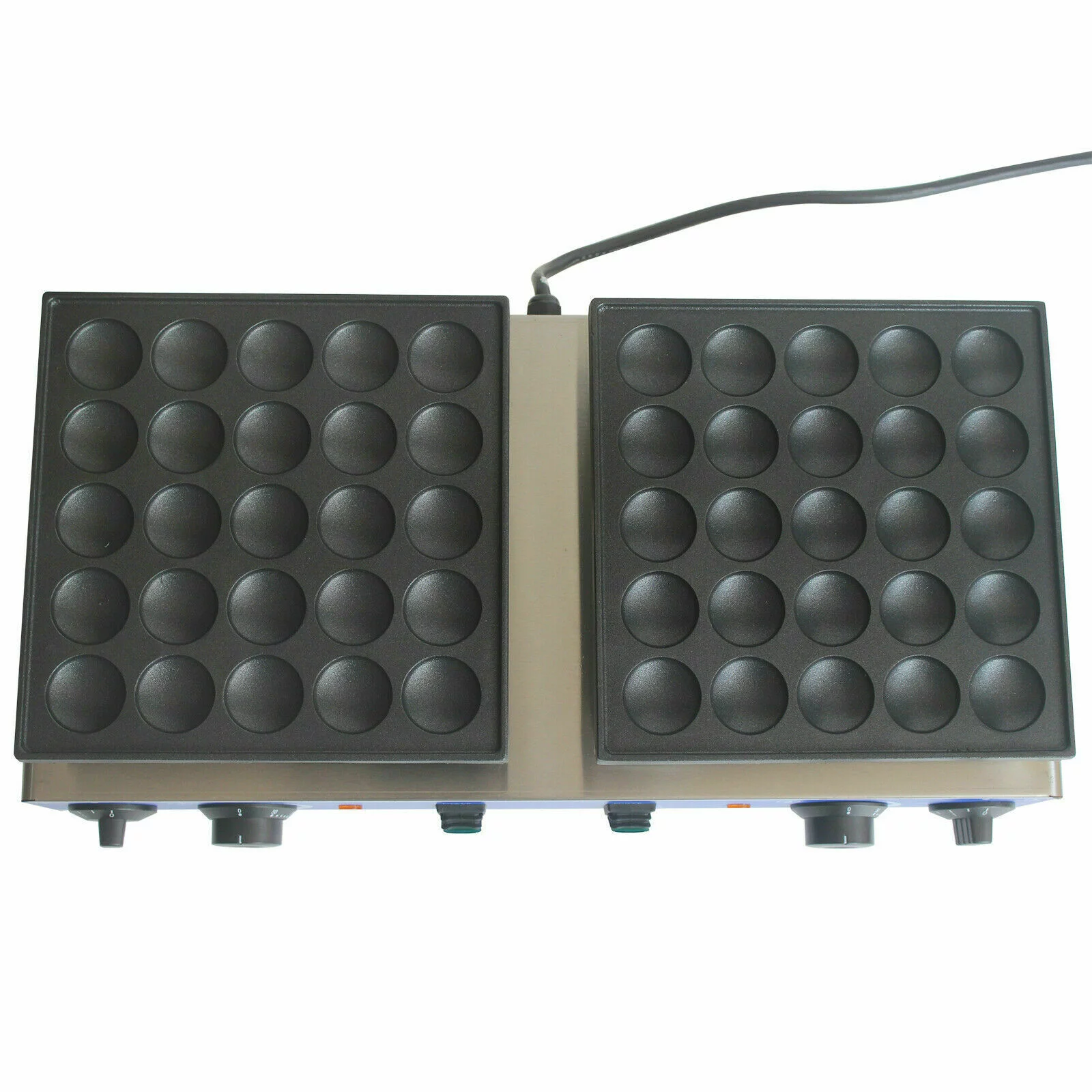 ANQIDI 1600W 25 + 25 Pcs Mini Stainless Steel Waffle Maker Electric Nonstick 1.7" Round Dutch Pancakes Making Machine