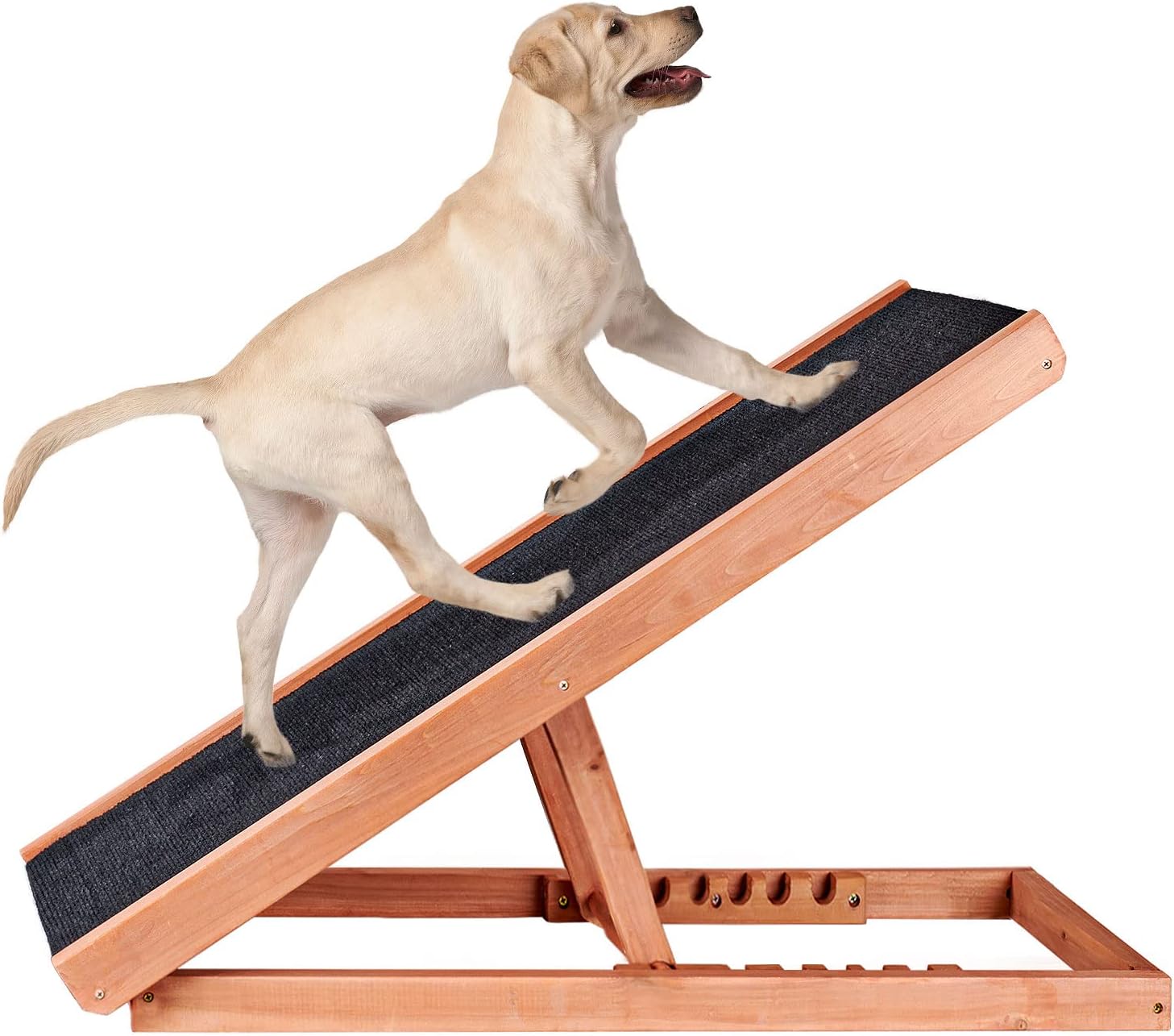 Wooden Height Adjustable Pet Ramp for All Dogs and Cats, 6 Layers from 11.81 inches to 23.6 inches with Non Slip Carpet Surface