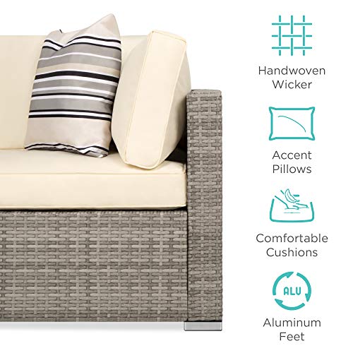 Best Choice Products 7-Piece Modular Outdoor Sectional Wicker Patio Conversation Set w/ 2 Pillows, Coffee Table, Cover Included - Gray/Navy