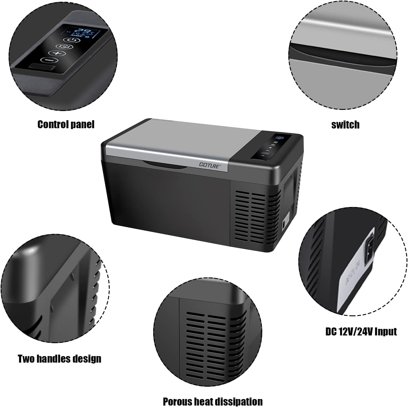Goture 30Qt Car Refrigerator Portable Freezer RV Fridge Cooler 12V/24V, 60 min 77℉ to -7.6℉ Fast Cooling for Truck Vehicles Camping Boat Travel
