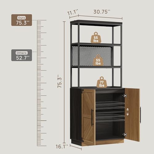 SICOTAS Book Shelf Bookcases with Storage - 75.3” Tall Book Shelves Case 5 Tier Large Modern Bookshelf Case with Door