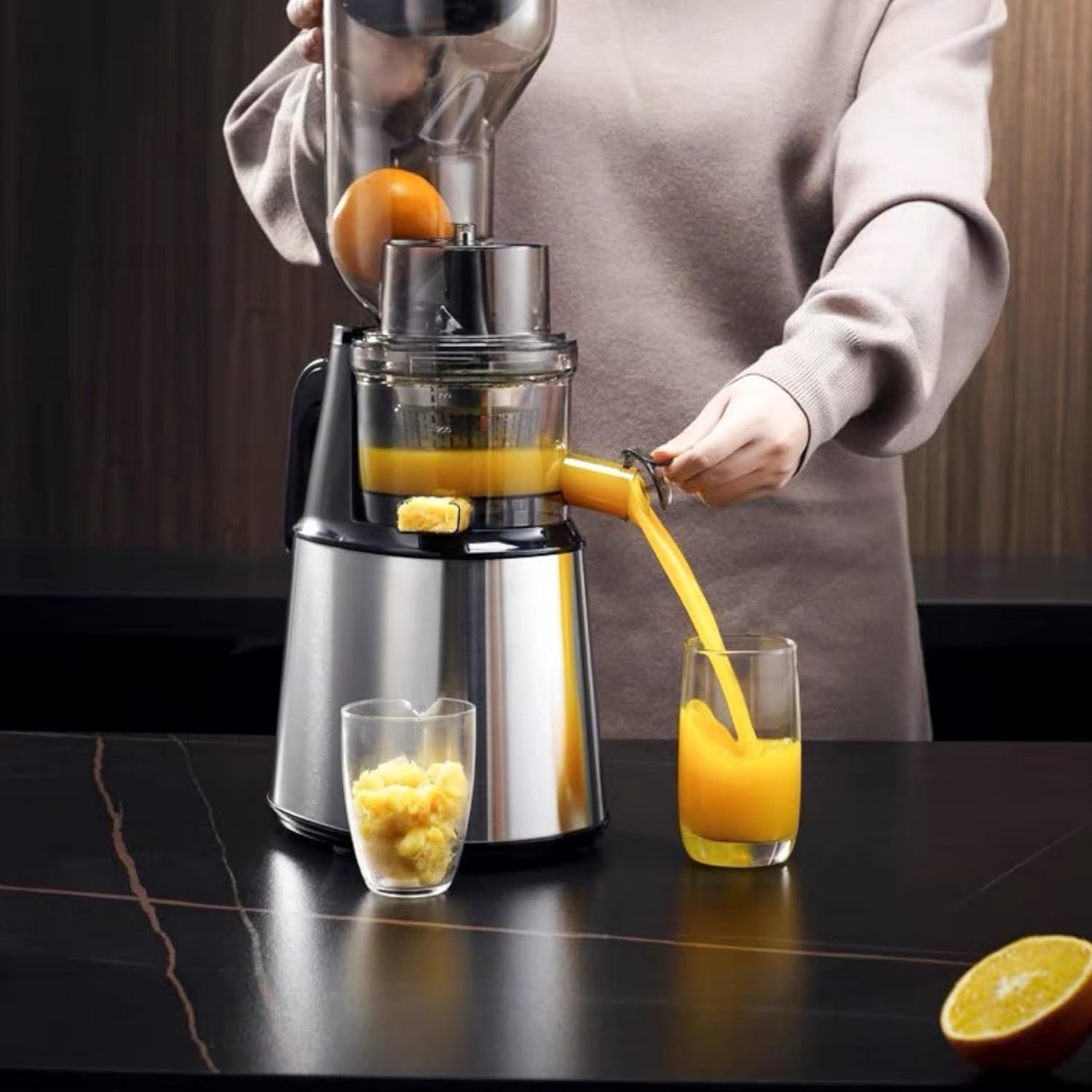 Cold Press Masticating Juicer Machines: 300W Easy to Clean Stainless Steel 5.1"" Large Feed Chute Slow Masticating Juicer Machines