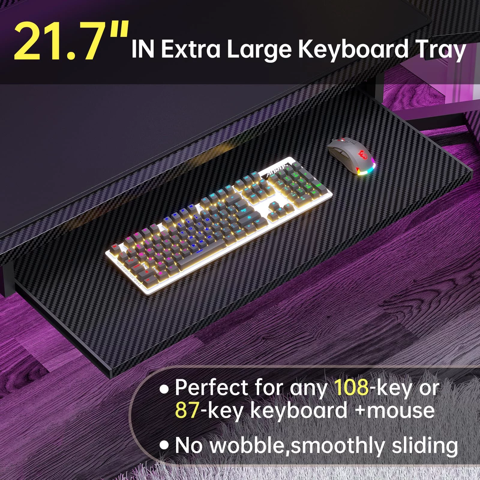 79" Gaming Desk with LED Lights&Power Strip&2 Fabric Drawers, Modern L Shaped Computer Desk for Home Office with Storage Shelf&Keyboard Tray, Black