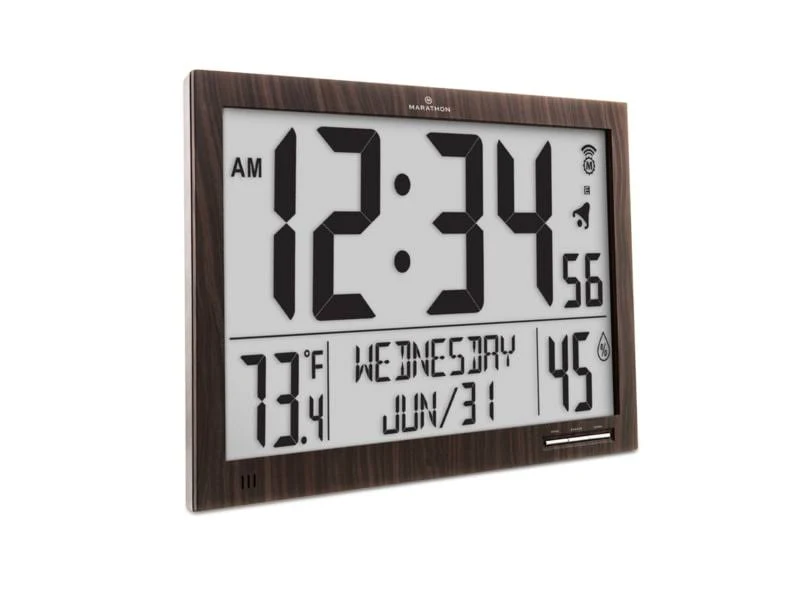 Marathon CL030062FD WD Slim Atomic Full Calendar Clock Wood