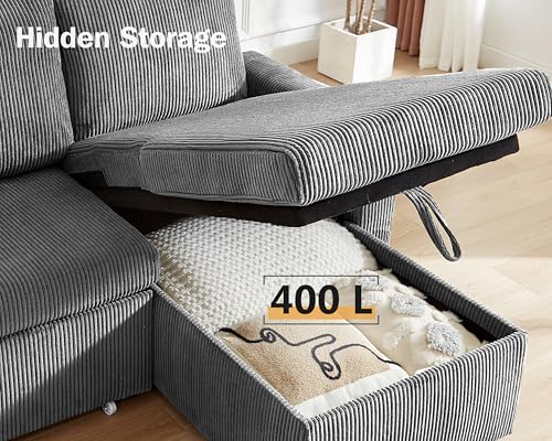 81" Sleeper Sofa Bed with Pull Out Bed, L Shaped Couch Sectional Sleeper Sofa, Pull Out Couch with Reclining Backrest, Reversible Storage Chaise