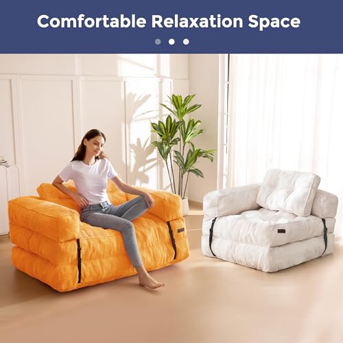 MAXYOYO Folding Sofa Bed, L-Shaped Convertible Sofa Bed with Armrest Foldable Sleeper Couch with Pillow