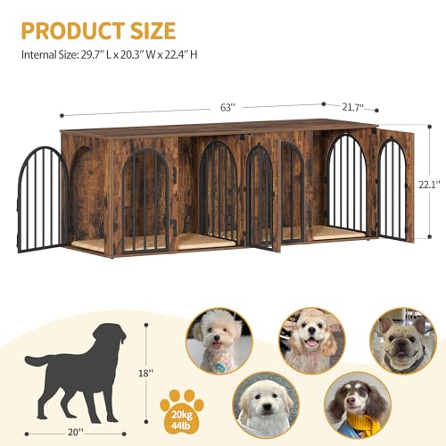 71" Dog Crate Furniture for 2 Dogs, Heavy Duty Indoor Dog Kennel TV Stand, XXL Wooden Dog Cage with Divider for Medium Large Dogs