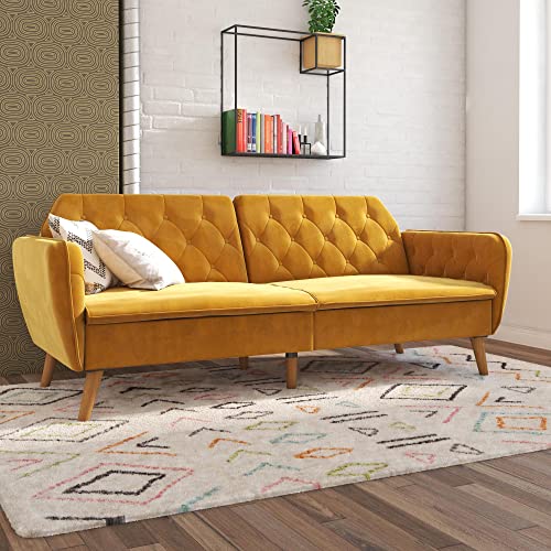 Novogratz Tallulah Memory Foam Futon, Convertible Couch, Camel Faux Leather