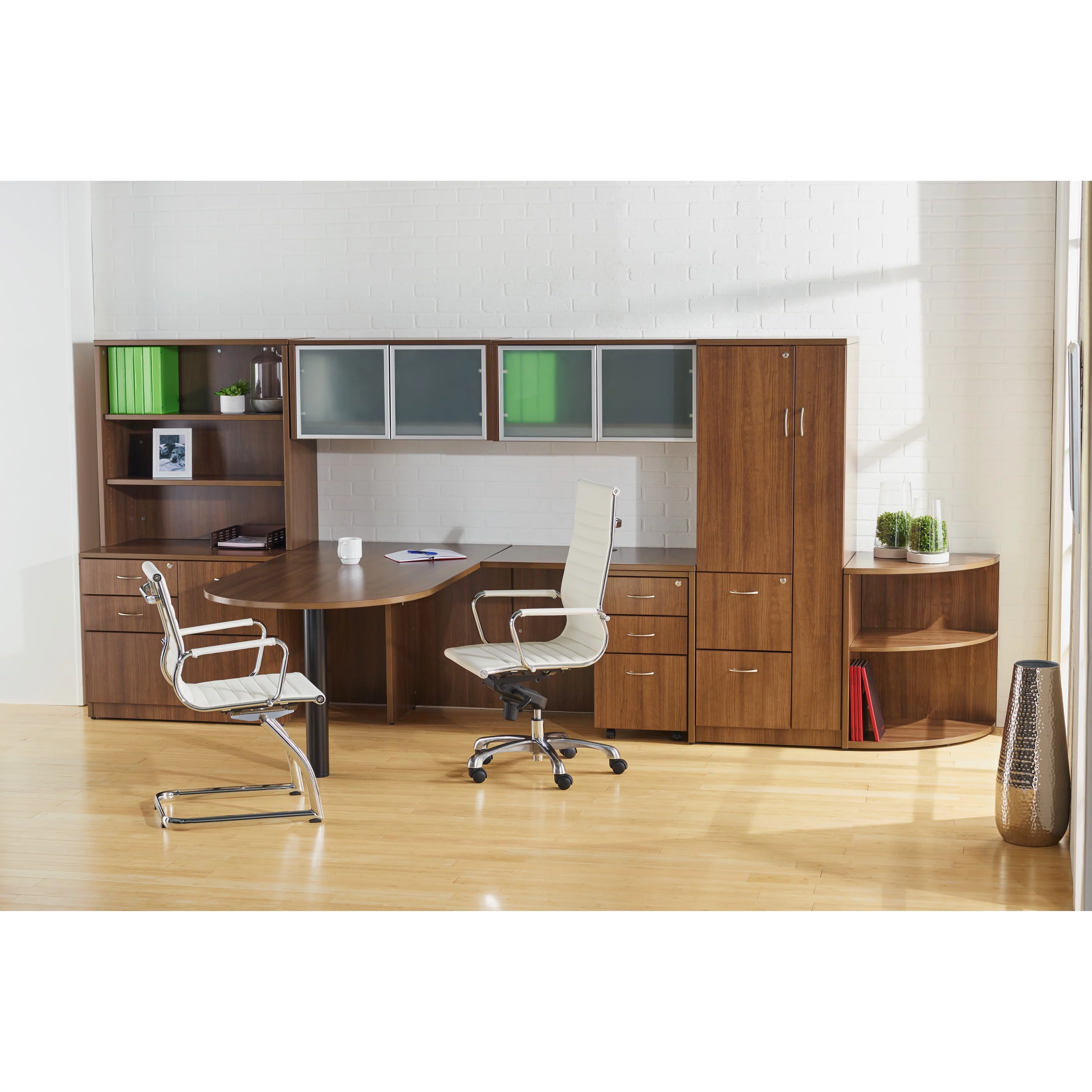 Lorell Modern Leather Guest Reception Waiting Room Chair with Chromed Metal Arms